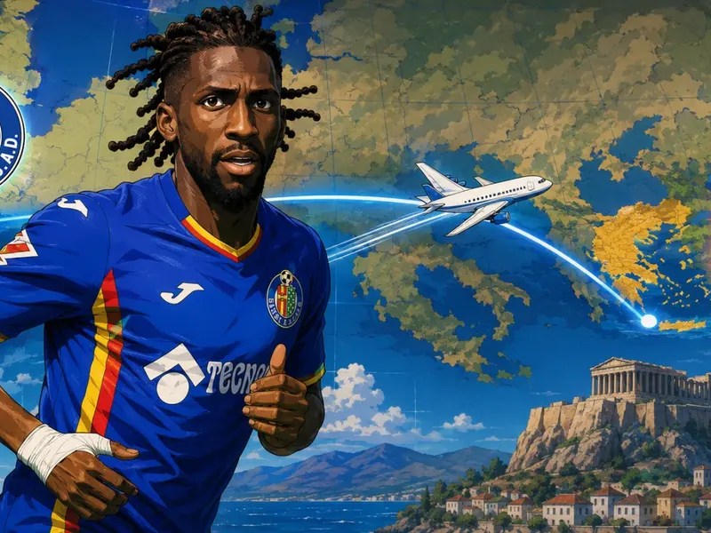 Ilustración estilo anime futbolístico para El Getafe cede a Yvan Neyou al Volos griego hasta el final de la temporada