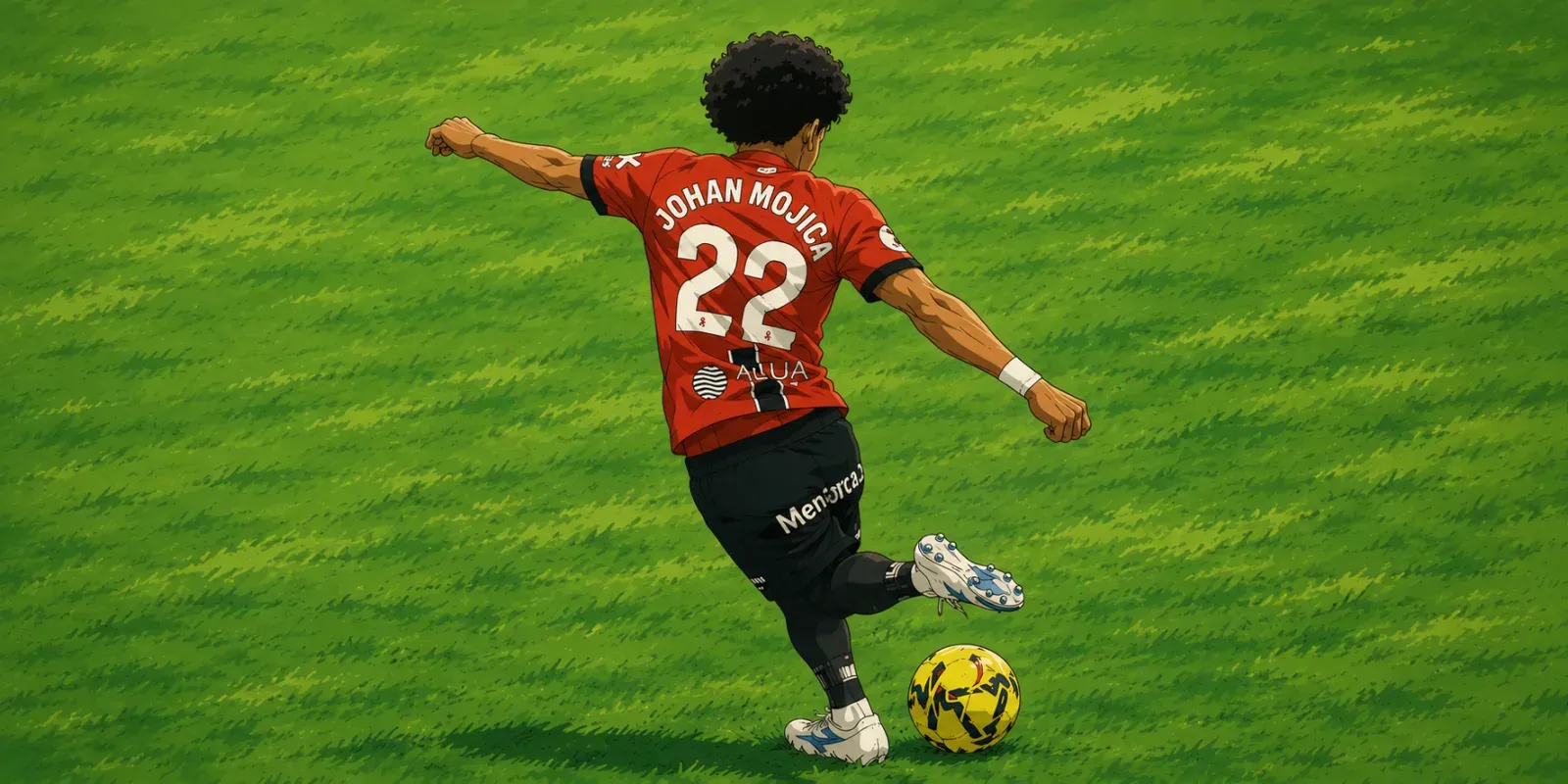 Ilustración estilo anime futbolístico para El Getafe cierra el fichaje de Johan Mojica tras un acuerdo con el Mallorca