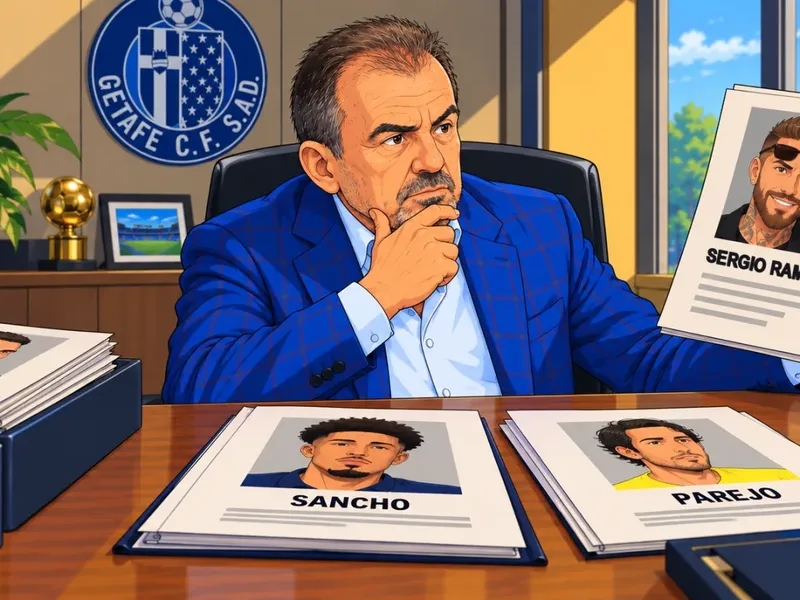 Ilustración estilo anime futbolístico para El Getafe confirma contactos con el entorno de Sergio Ramos, aunque el central no es su prioridad