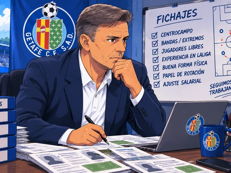 Ilustración estilo anime futbolístico para El Getafe explora el mercado de jugadores libres para ampliar su plantilla durante el parón