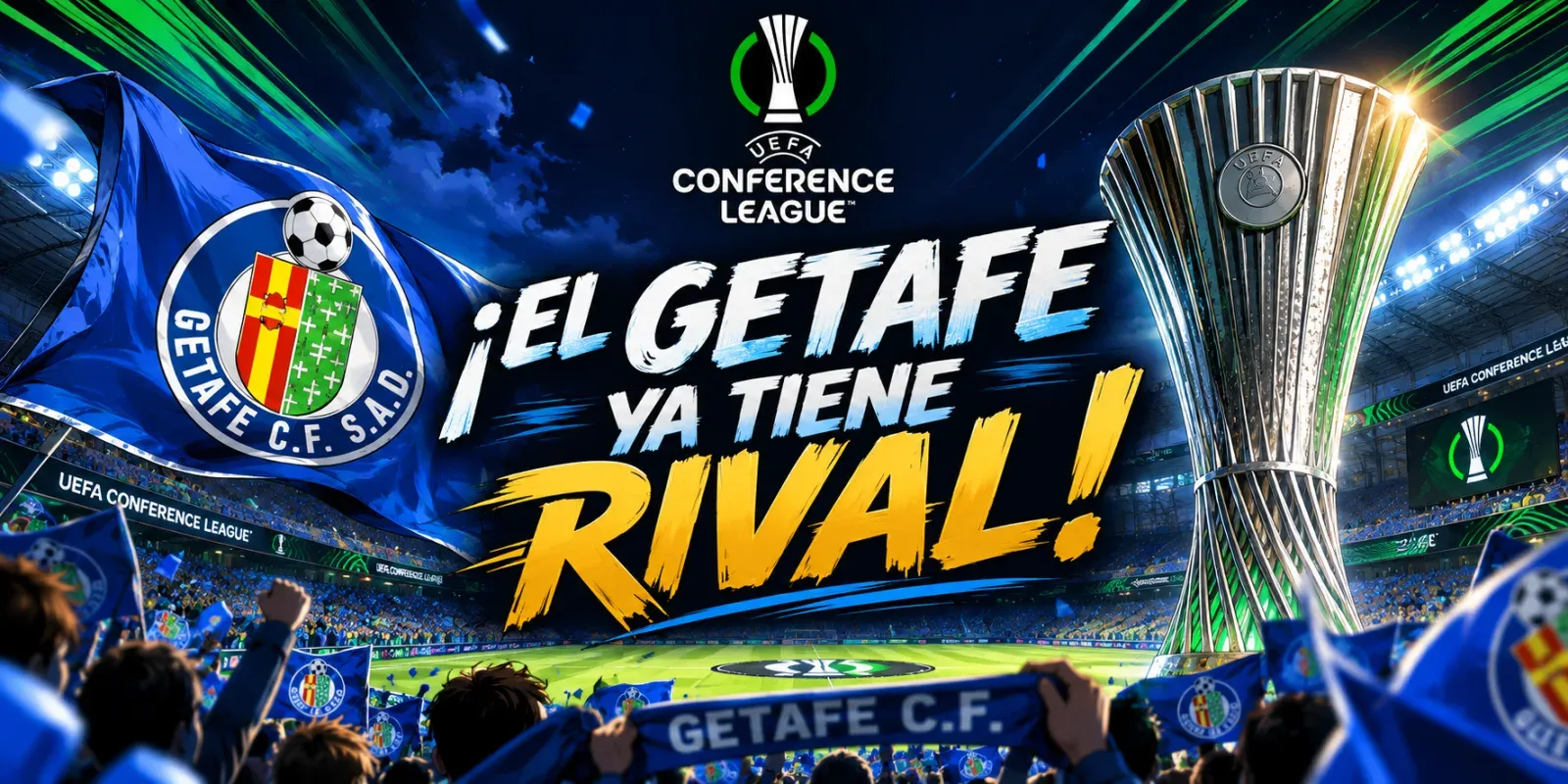 Ilustración estilo anime futbolístico para El Getafe recibirá en el Coliseum al ganador del Partizán–Tobol