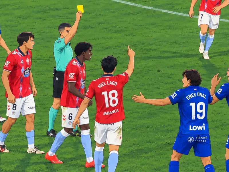 Ilustración estilo anime futbolístico para El Getafe resiste al Celta tras una expulsión demasiado rigurosa de Zaid Romero