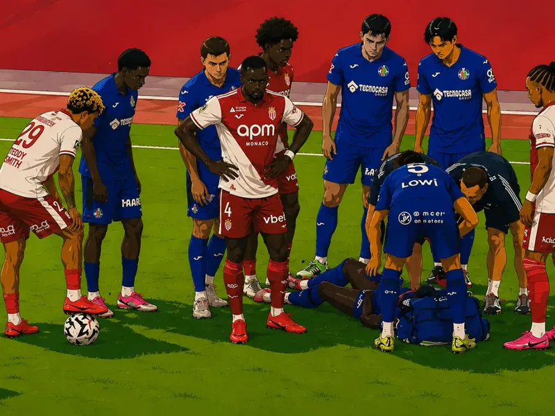 Ilustración estilo anime futbolístico para Uche se marcha en camilla en Mónaco y enciende las alarmas en el Getafe